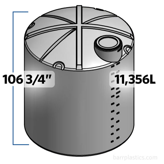 3000 Gallon Plastic Vertical Water Storage Tank with 2" Fitting | 44523