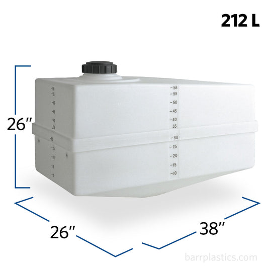 56 Gallon Rectangular Plastic Cone Bottom Total Drain Tank | SP0056-RT