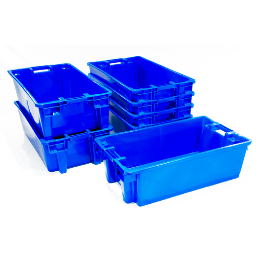 Heavy duty blue nesting and stacking containers