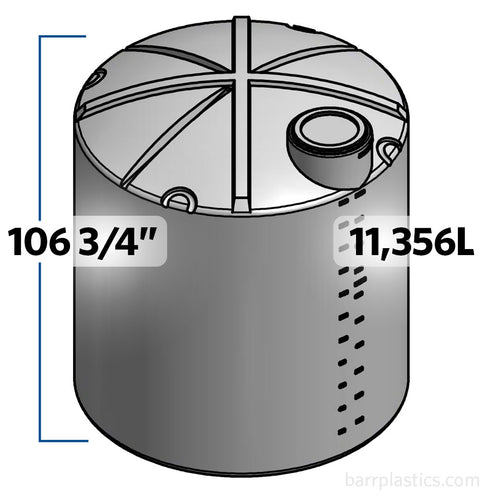 3000 Gallon Plastic Vertical Water Storage Tank with 2