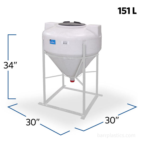 40 Gallon 60 Degree Plastic Cone Bottom Inductor Tank with Fully Draining Outlet | INFD40-30