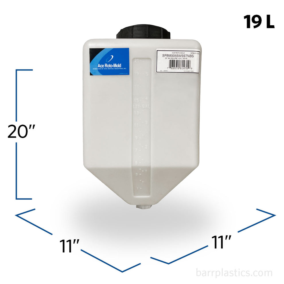 5 Gallon Square Blow-molded Plastic Cone Bottom Specialty Rinse Tank ...
