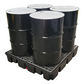 Standard regulation BD spill pallet holding four oil containers
